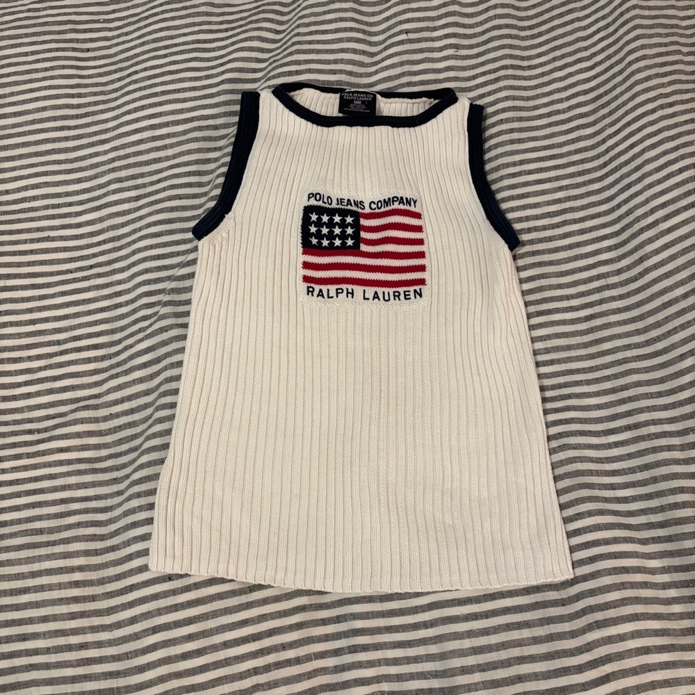 Ralph Lauren polo jeans company knit vintage American flag tank Top cotton